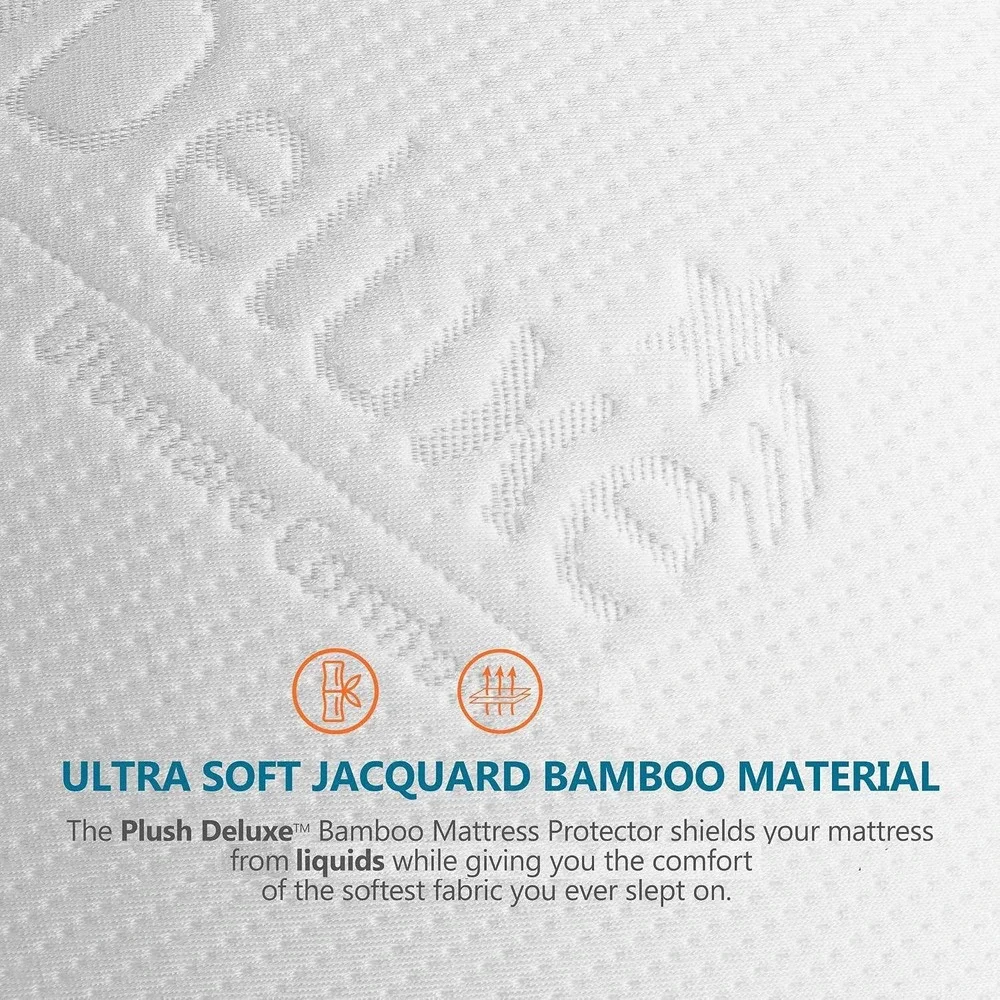 PlushDeluxe Premium Bamboo Mattress Protector Queen Waterproof Hypoallergenic